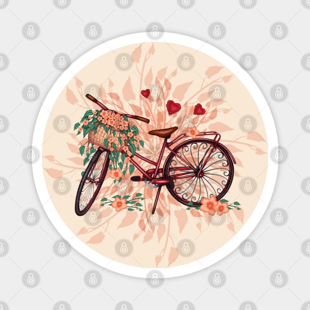 Bike with Flower Basket Magnet by DeneboArt